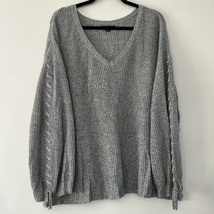 AE Grey Knit Sweater w/ Tie Up Detail Wide Sleeves (XL)